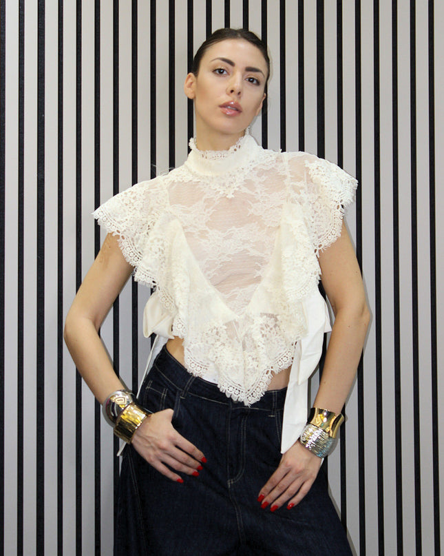 BLUSA IN PIZZO CON ROUSCHES